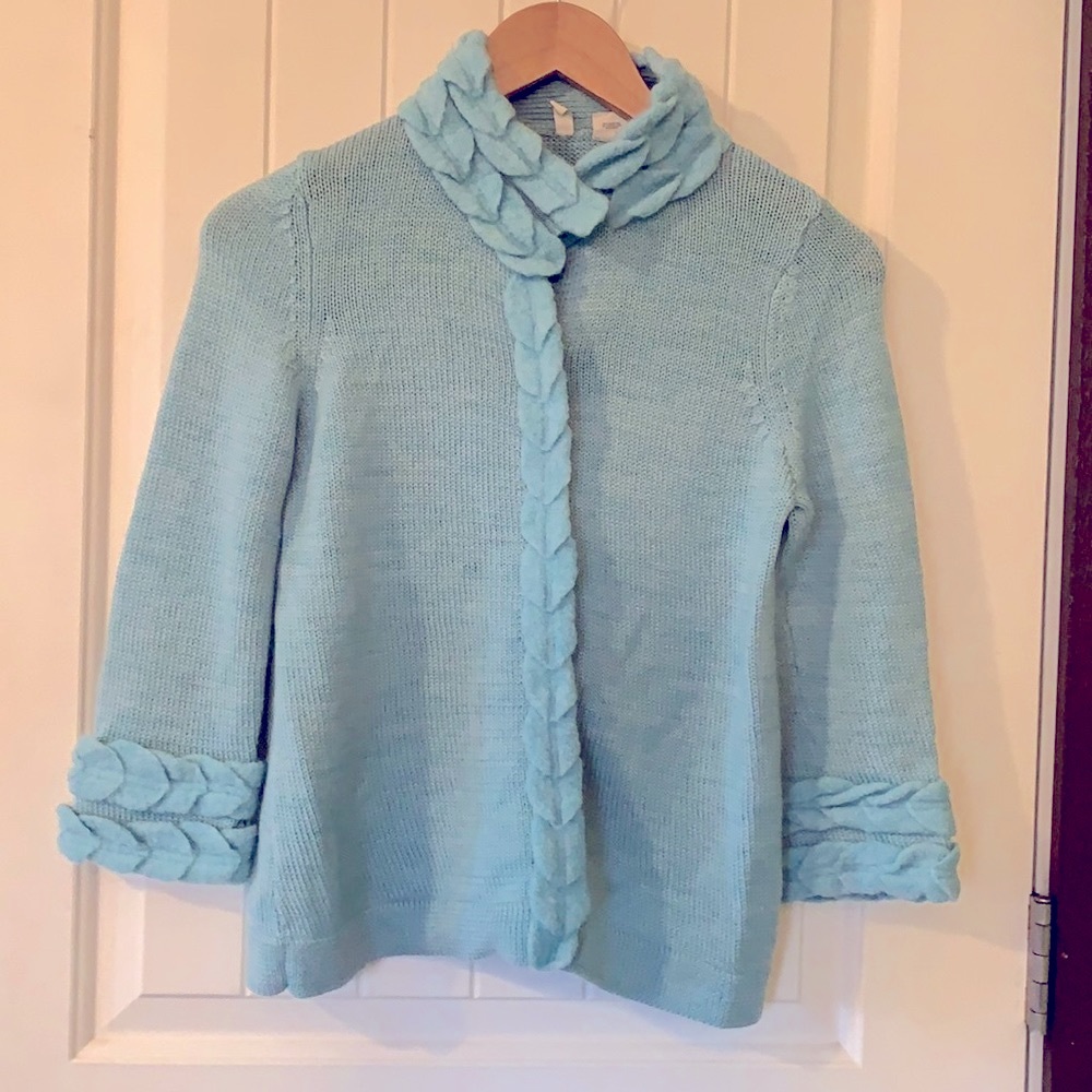 Turquoise Wool Snap Front Cardigan